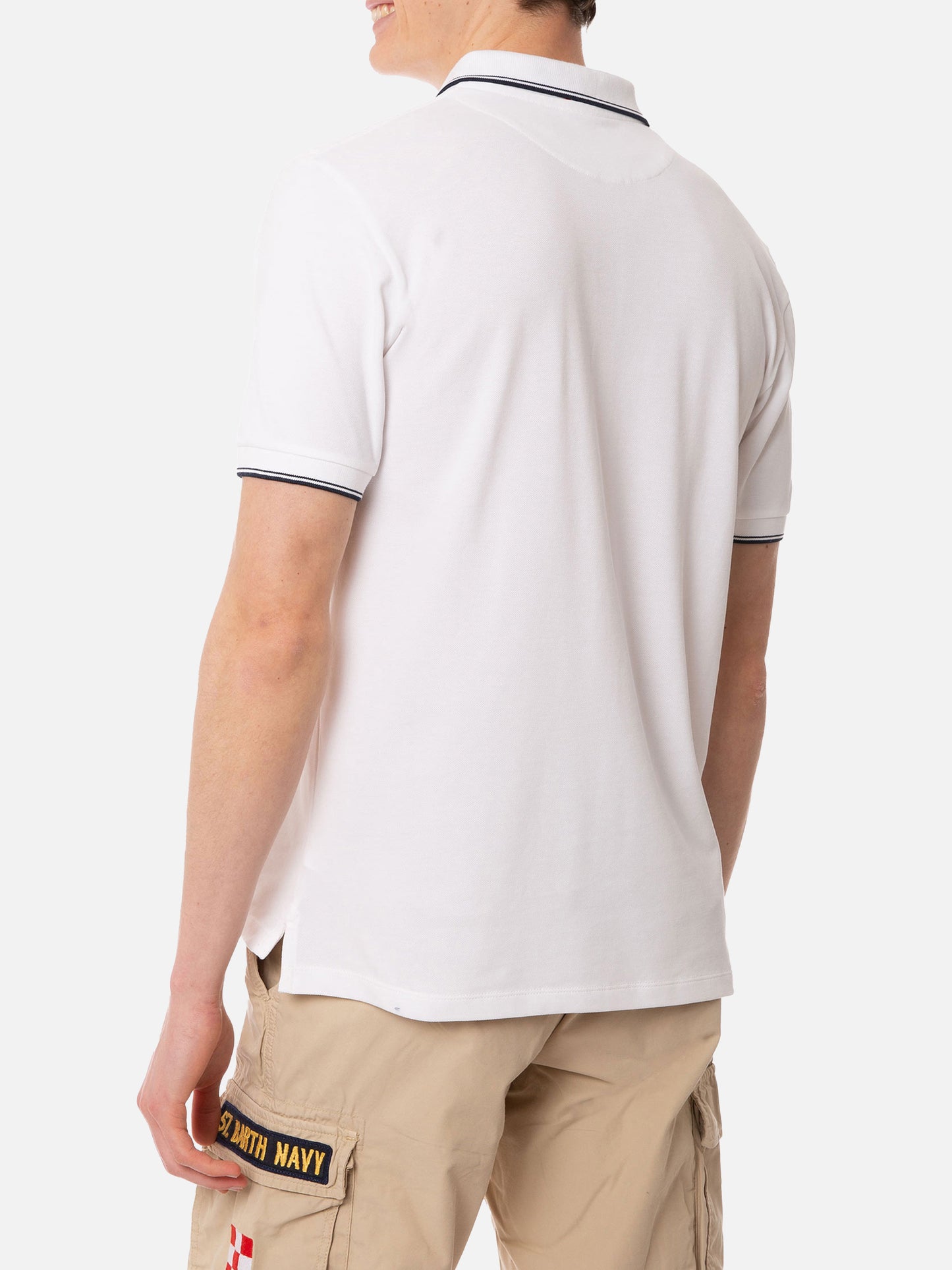 Polo in piquet bianco con logo St. Barth