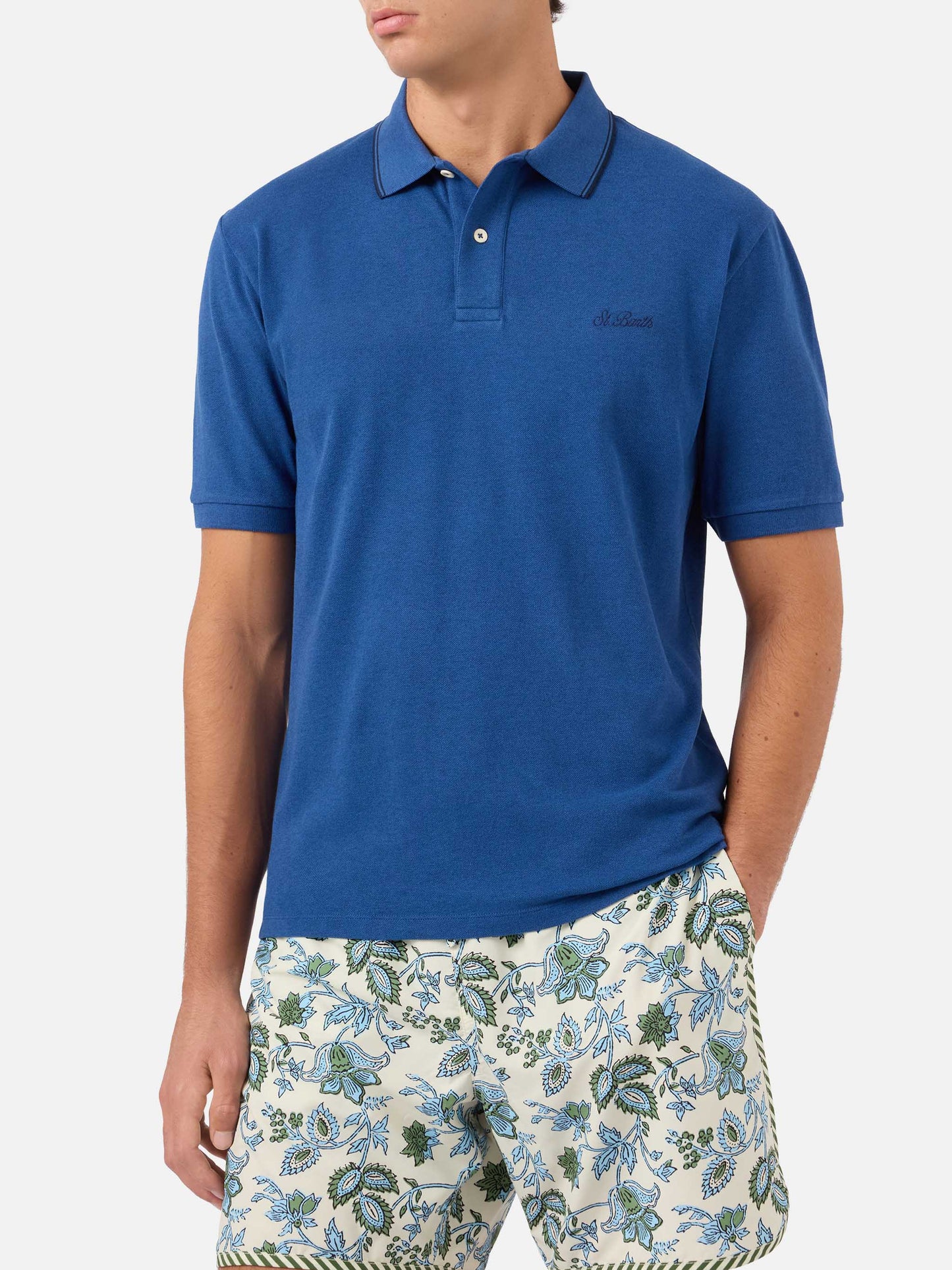 Beverly Hills denim blue cotton piquet polo