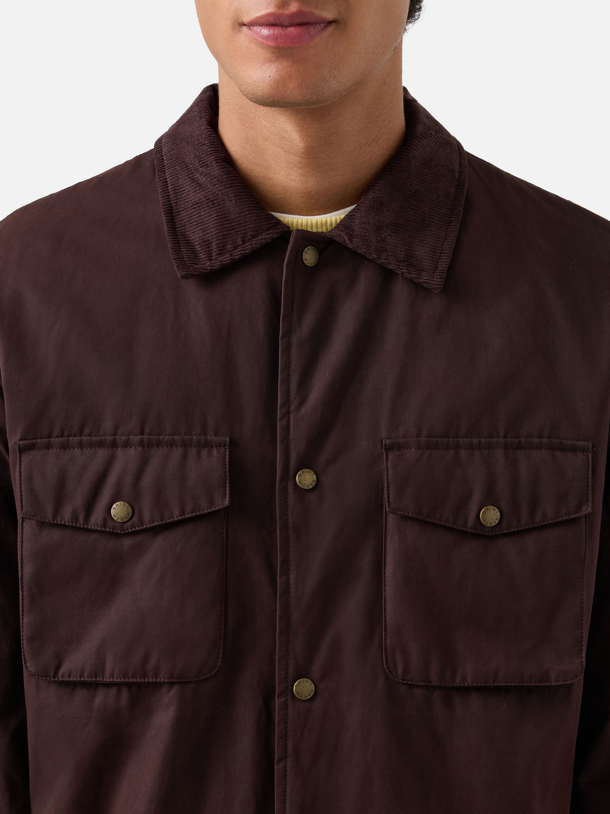 Braunes gewachstes Bexley Overshirt mit Cordkragen 