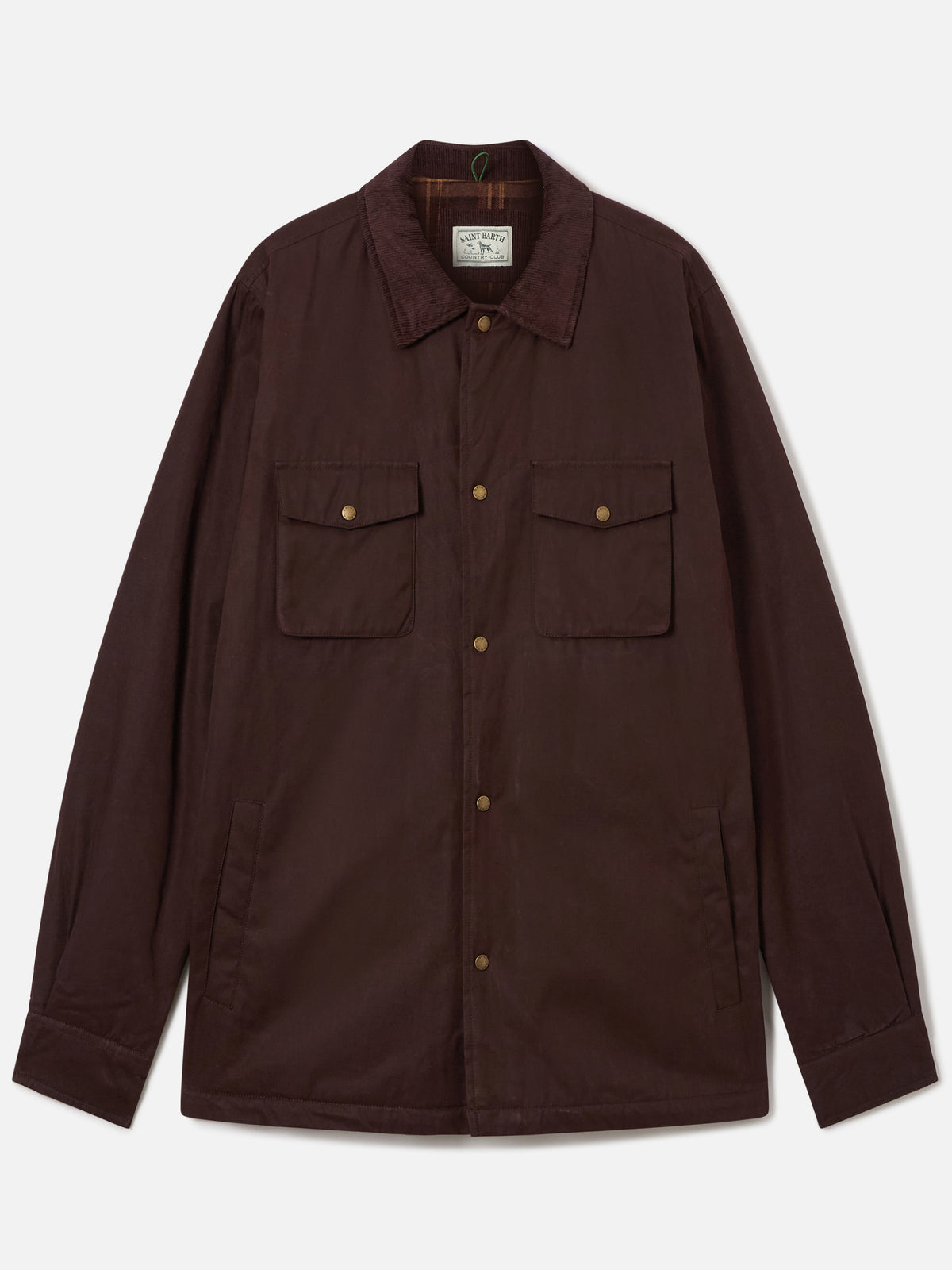 Braunes gewachstes Bexley Overshirt mit Cordkragen 