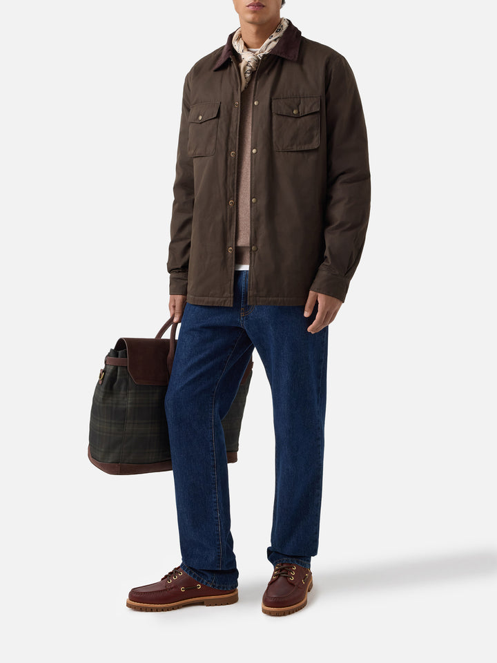 Military green Bexley waxed overshirt with corduroy collar