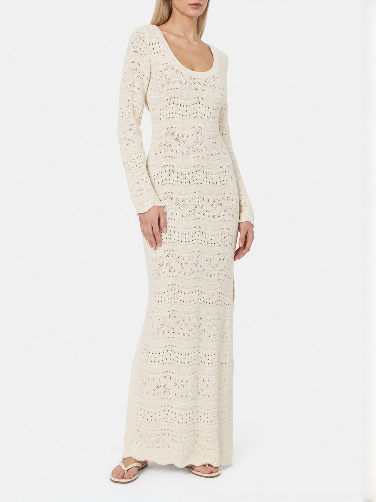 Abito midi Belly in maglia traforata panna