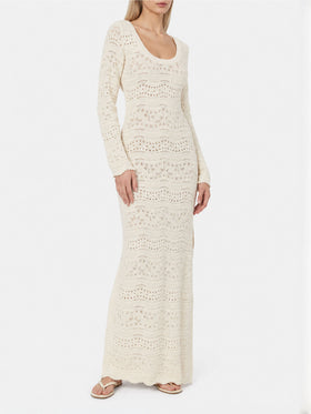 Abito midi Belly in maglia traforata panna