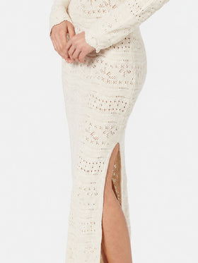 Abito midi Belly in maglia traforata panna