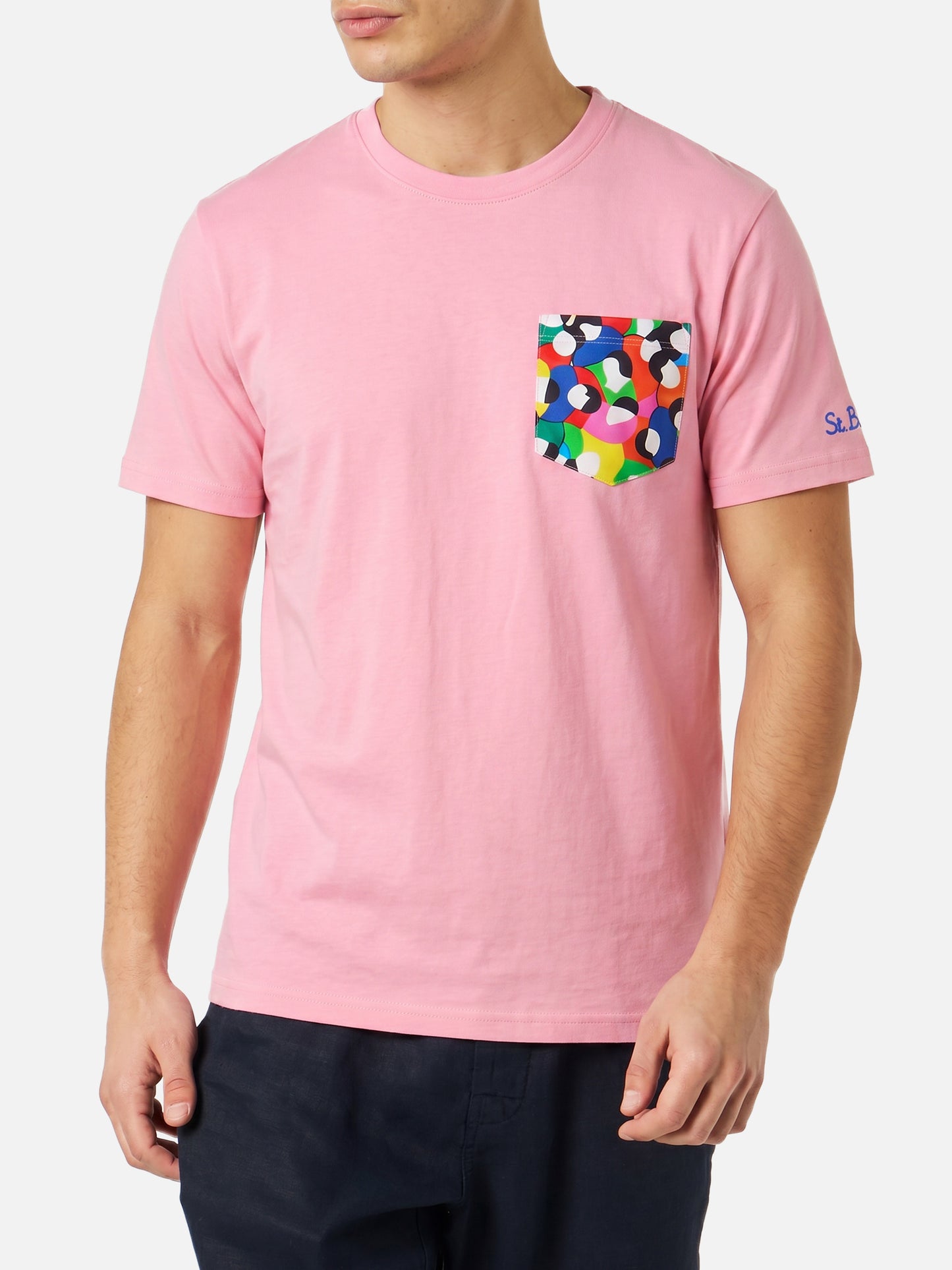Pink Blanche t-shirt with multicolor printed pocket | Special Edition