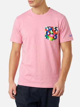 Pink Blanche t-shirt with multicolor printed pocket | Special Edition