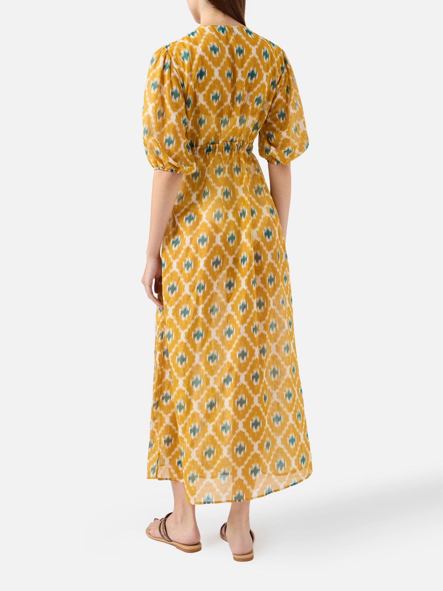 Langes Kleid Bliss aus Baumwolle und Seide mit geometrischem Print