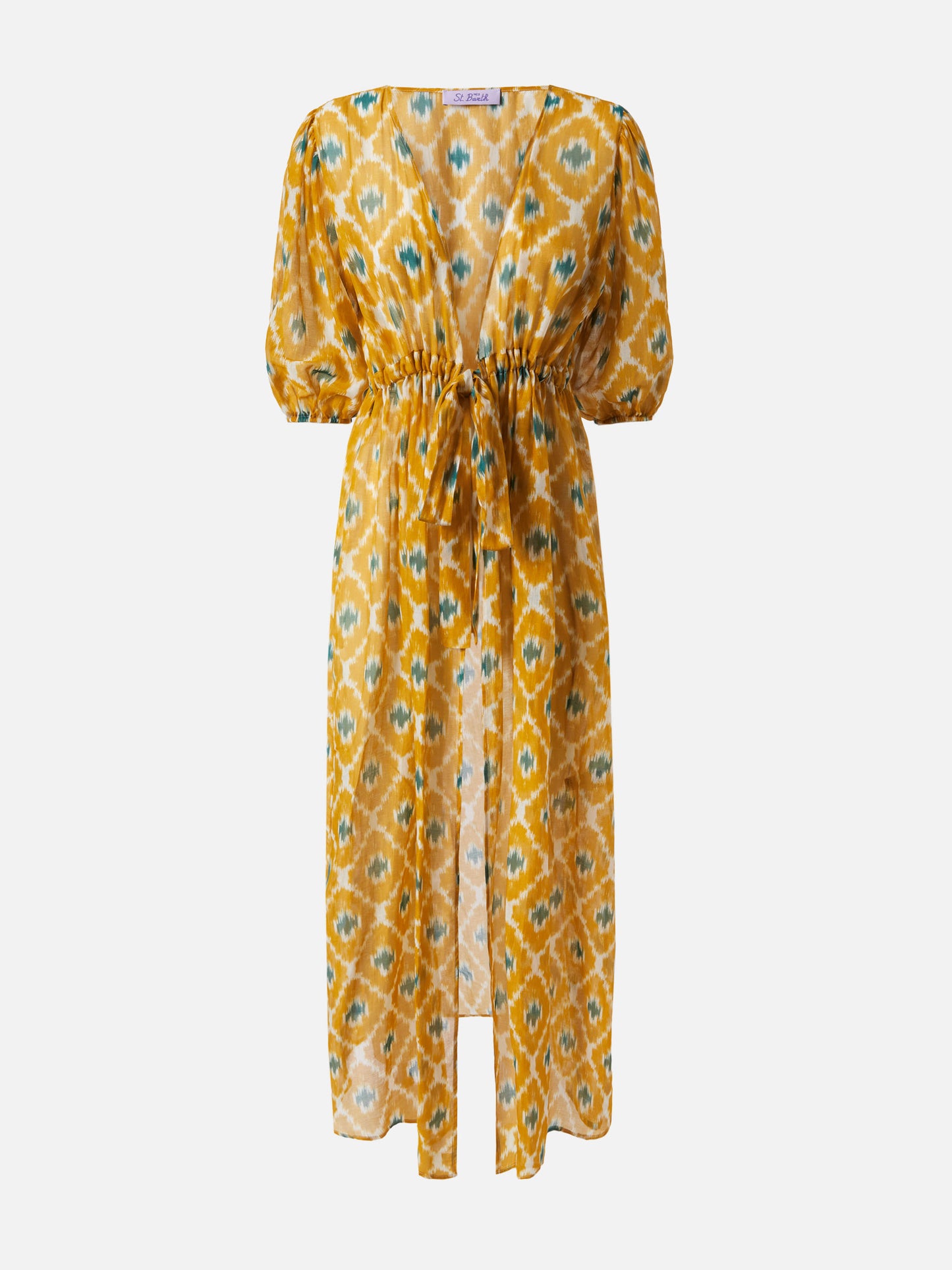 Langes Kleid Bliss aus Baumwolle und Seide mit geometrischem Print