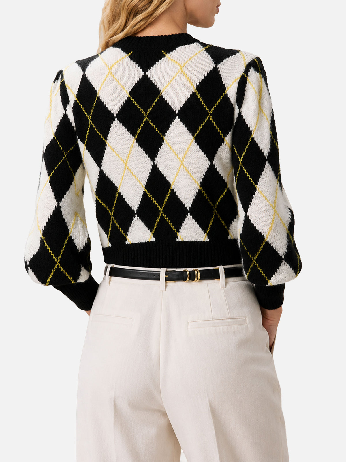 Maglione Bloom Soft con fantasia argyle bianco e grigio