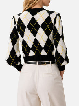 Maglione Bloom Soft con fantasia argyle bianco e grigio