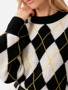 Maglione Bloom Soft con fantasia argyle bianco e grigio