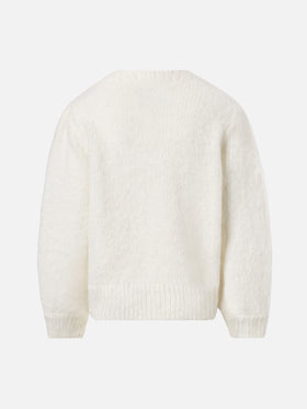 Gebürsteter Pullover Bloom Soft mit gehäkelten Herzapplikationen