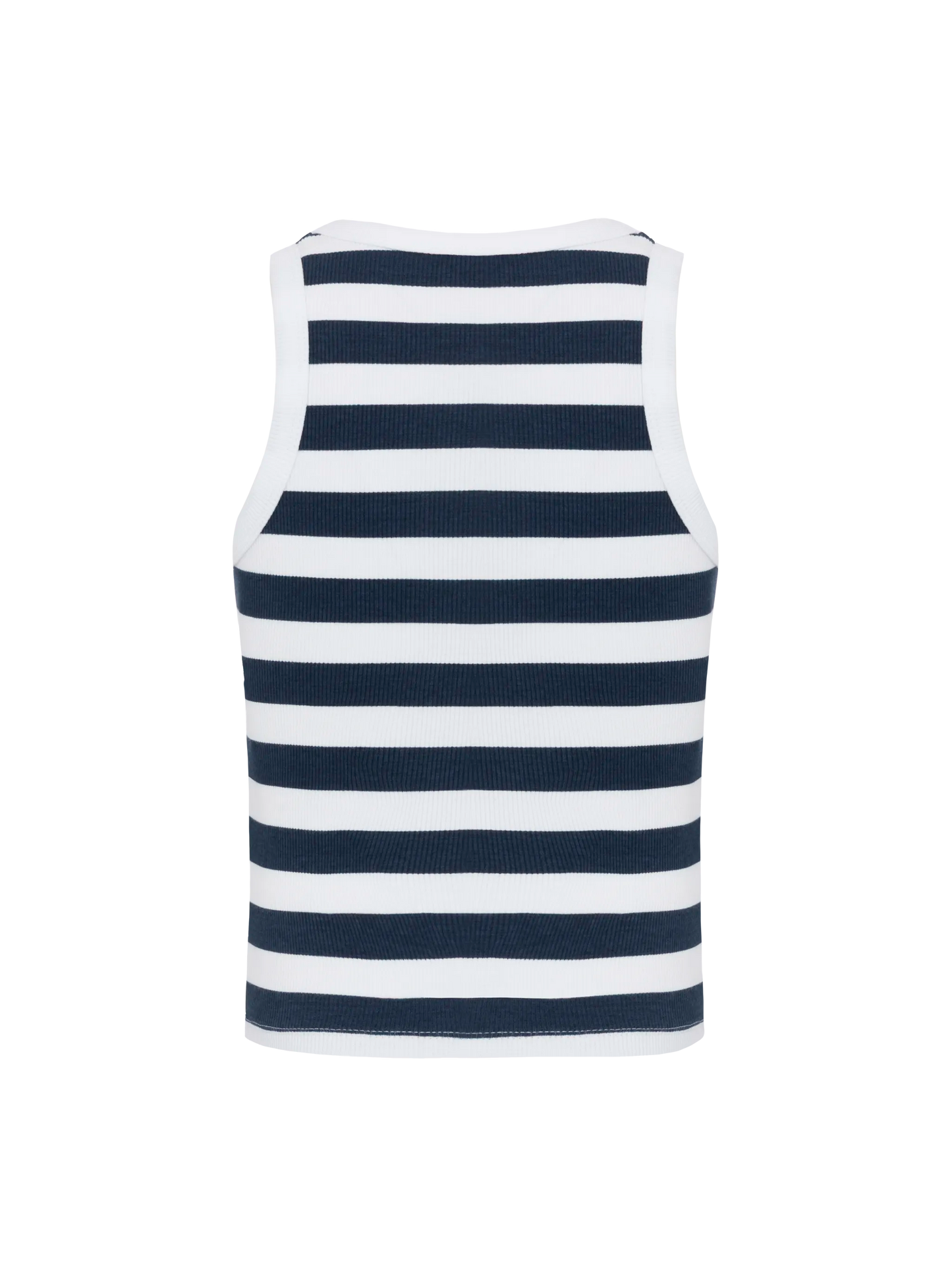 Blue Jr navy blue striped rib-knit cotton crop tank with embroidery