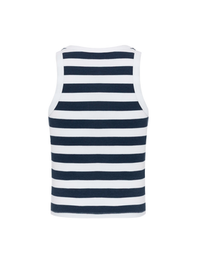 Blue Jr navy blue striped rib-knit cotton crop tank with embroidery