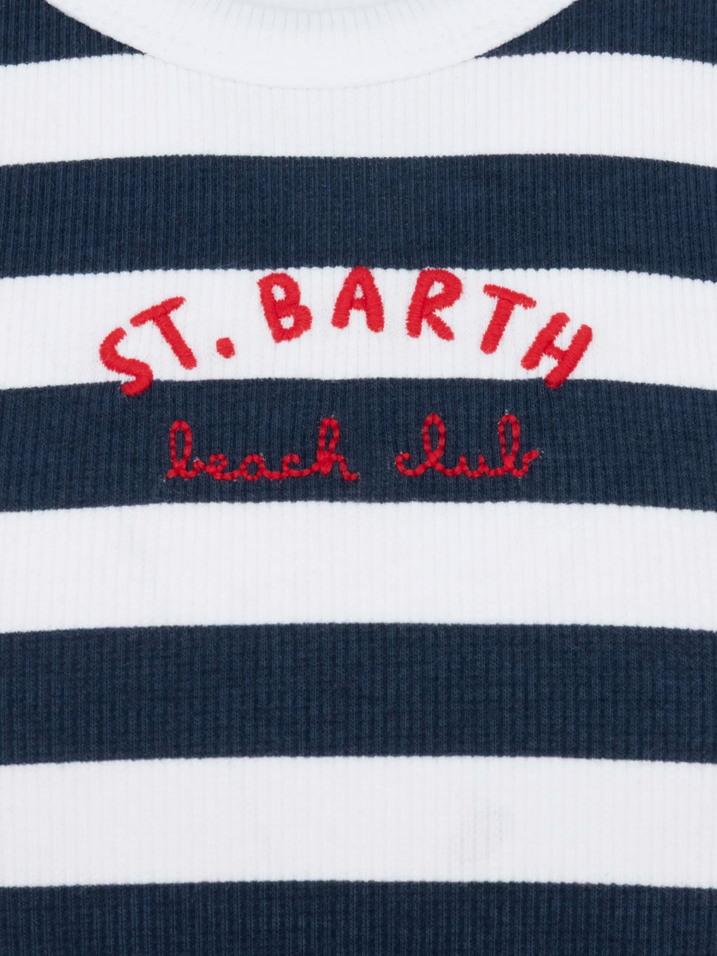 Blue Jr navy blue striped rib-knit cotton crop tank with embroidery