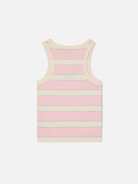 Blue Jr Tank-Top with pink, white and green stripes and embroidered logo