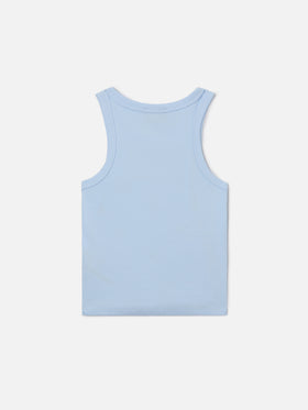 Blue Jr Tank-Top in light blue with St. Barth is sweet embroidery and strawberries