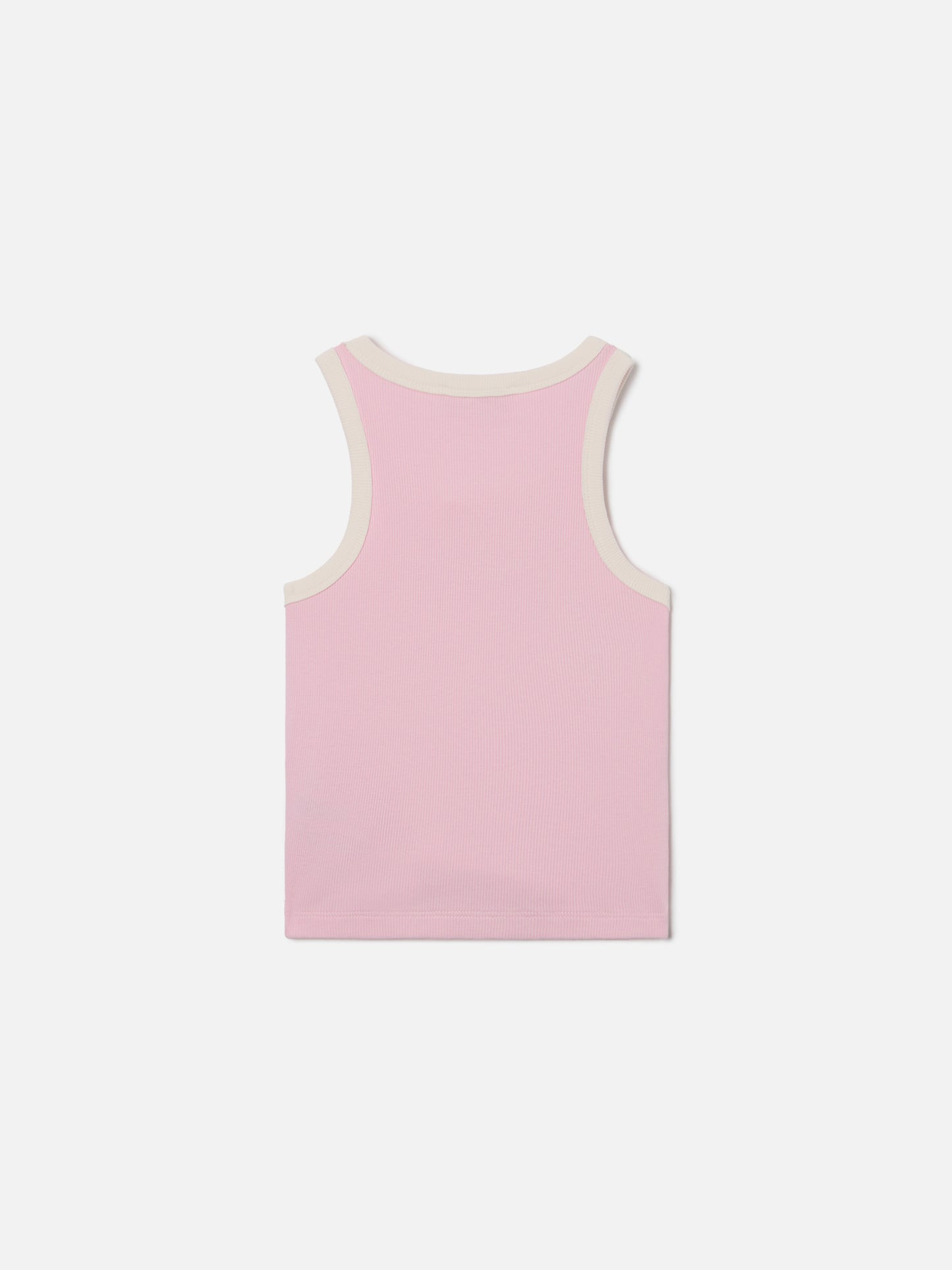Blue Jr Tank-Top in pink with embroidered logo and cream trims