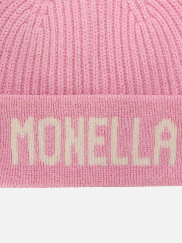 Berretto Benjie rosa con lettering Monella