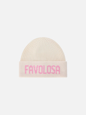 Bonnet Benjie off white avec lettrage Favolosa 