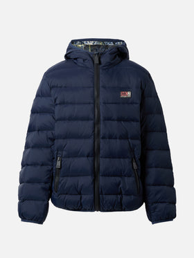 Reversible down jacket Bob in navy blue and tartan