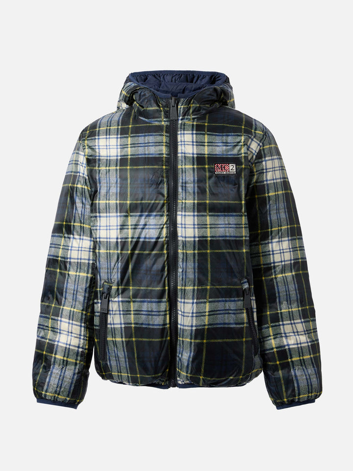 Reversible down jacket Bob in navy blue and tartan