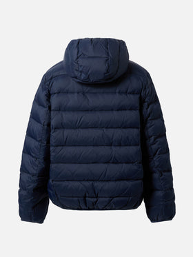 Reversible down jacket Bob in navy blue and tartan