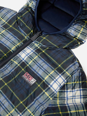 Reversible down jacket Bob in navy blue and tartan