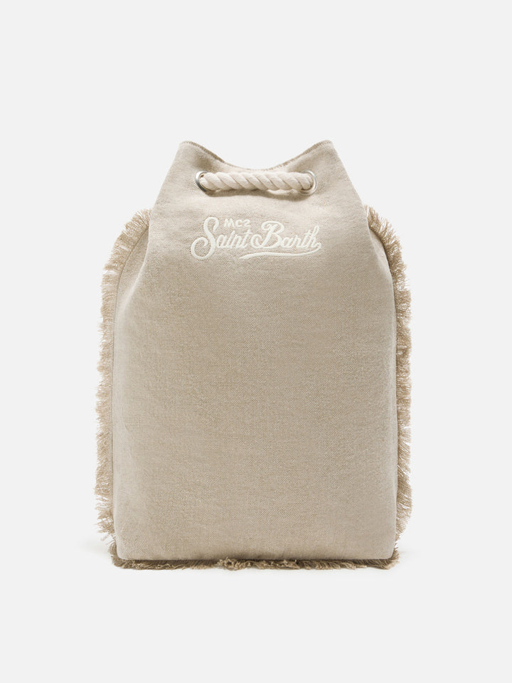 Boat beige linen backpack with printed logo