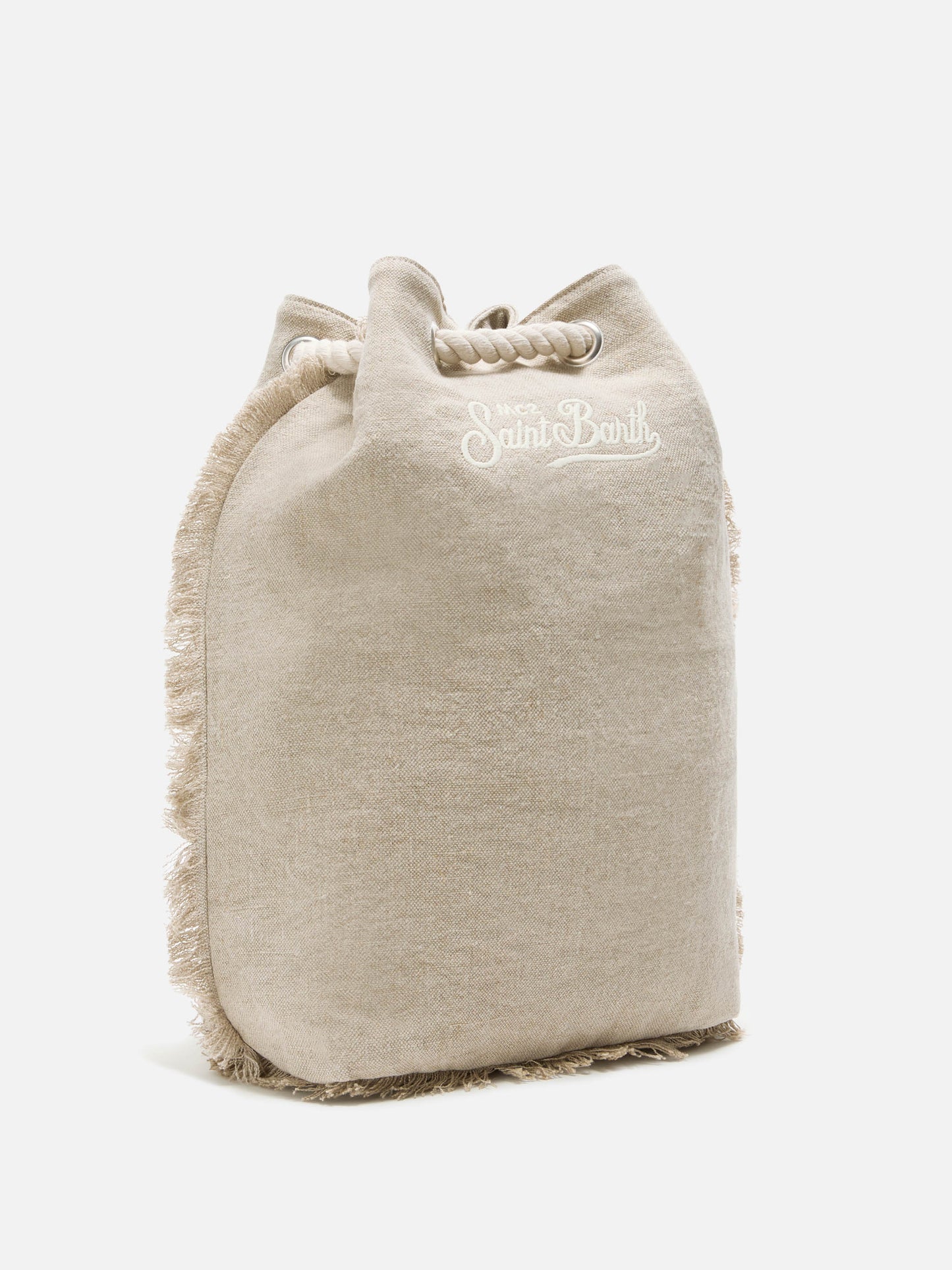 Boat beige linen backpack with printed logo