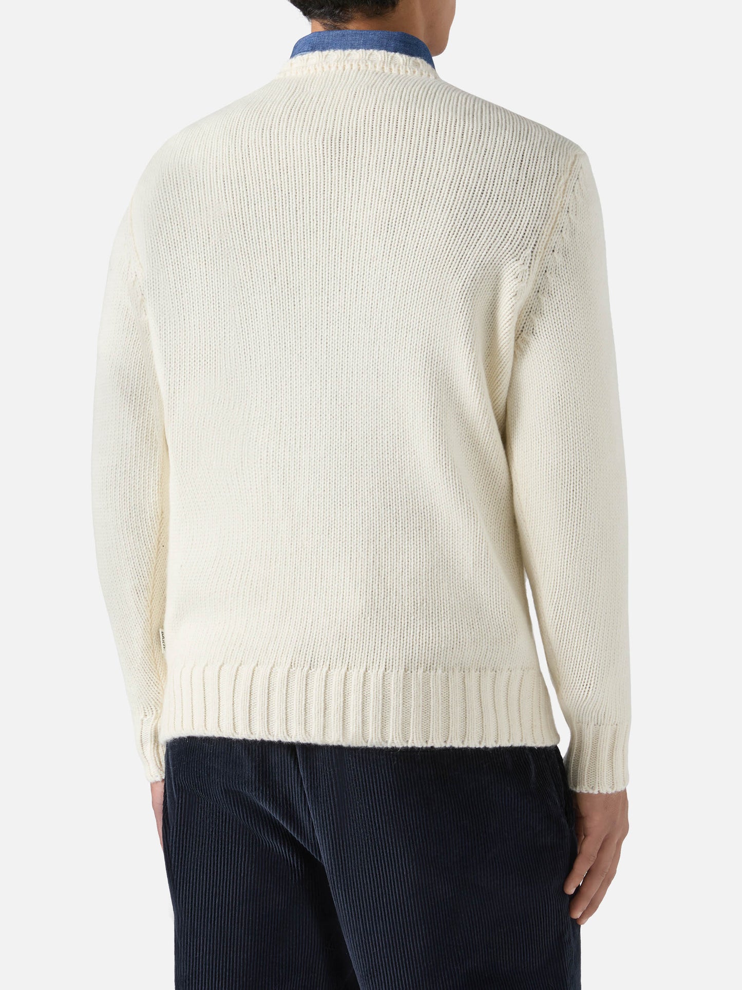 Weißer Bombardino-Pullover mit Rundhalsausschnitt und Sommerträumer-Jacquardmuster