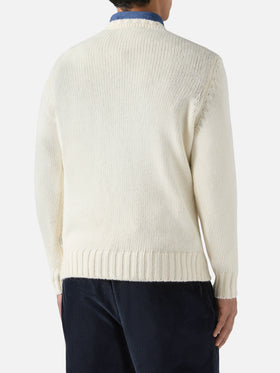 Weißer Bombardino-Pullover mit Rundhalsausschnitt und Sommerträumer-Jacquardmuster