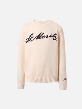 Maglione Bombardino Jr in misto cashmere con patch St. Moritz | ST. MORITZ TOP OF THE WORLD SPECIAL EDITION
