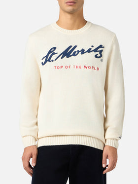 Weißer Herrenpullover Bombardino mit St. Moritz Top of the World-Aufdruck | ST. MORITZ TOP OF THE WORLD SPECIAL EDITION