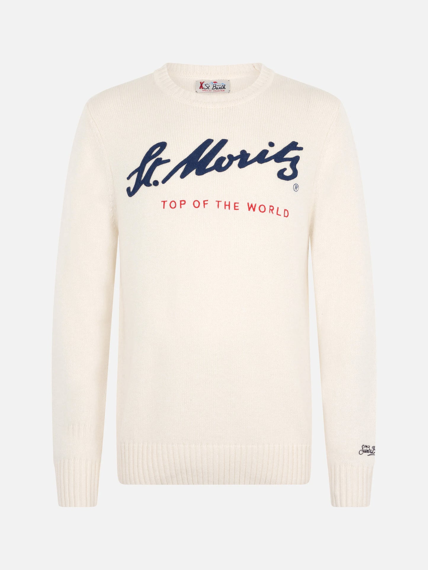 Weißer Herrenpullover Bombardino mit St. Moritz Top of the World-Aufdruck | ST. MORITZ TOP OF THE WORLD SPECIAL EDITION