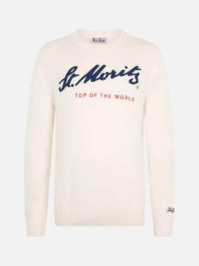 Weißer Herrenpullover Bombardino mit St. Moritz Top of the World-Aufdruck | ST. MORITZ TOP OF THE WORLD SPECIAL EDITION