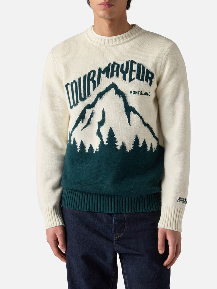 White Bombardino Light sweater with Courmayeur jacquard | COURMAYEUR SPECIAL EDITION