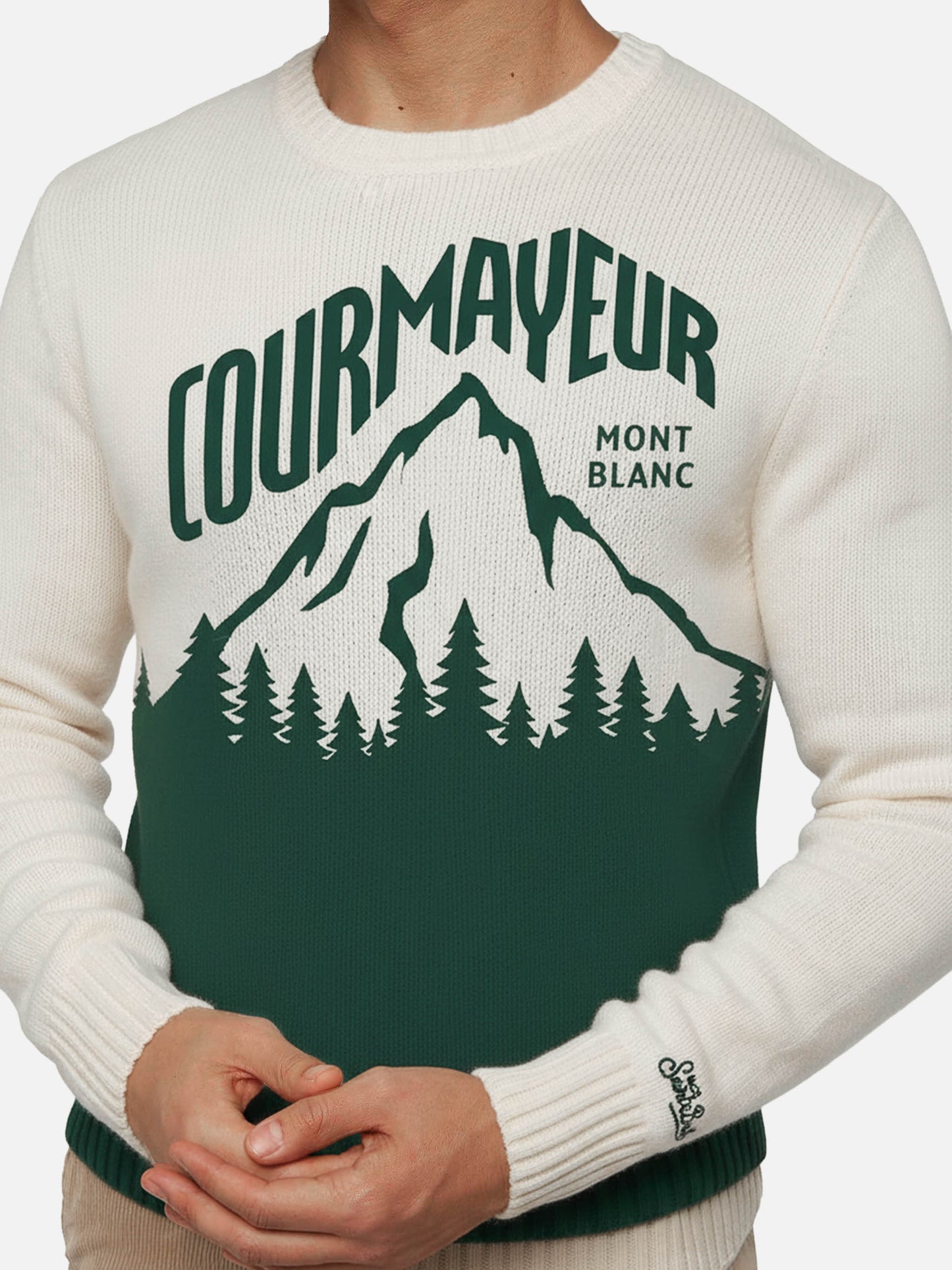 Weißer Bombardino Light Pullover mit Courmayeur Jacquardmuster | COURMAYEUR SPECIAL EDITION
