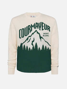 Weißer Bombardino Light Pullover mit Courmayeur Jacquardmuster | COURMAYEUR SPECIAL EDITION