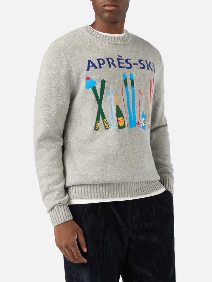 Grey Bombardino Light crewneck knit with Après Ski intarsia and embroidery