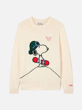 Cremefarbener Bombardino leichter Rundhals-Strickpullover mit Snoopy-Intarsie und Stickerei | Special edition 