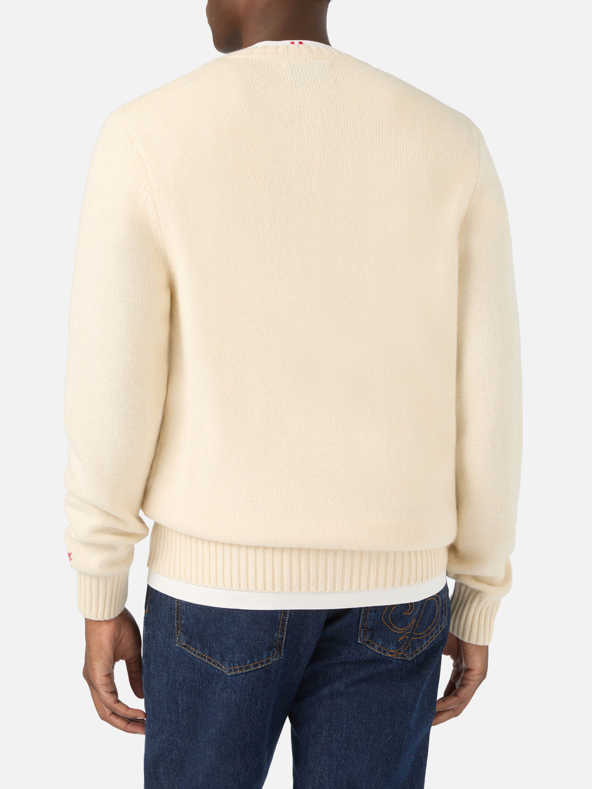 Punto de cuello redondo Light color crema Bombardino con intarsia y bordado de Snoopy | Special edition 