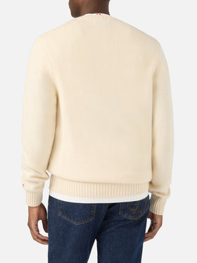 Punto de cuello redondo Light color crema Bombardino con intarsia y bordado de Snoopy | Special edition 