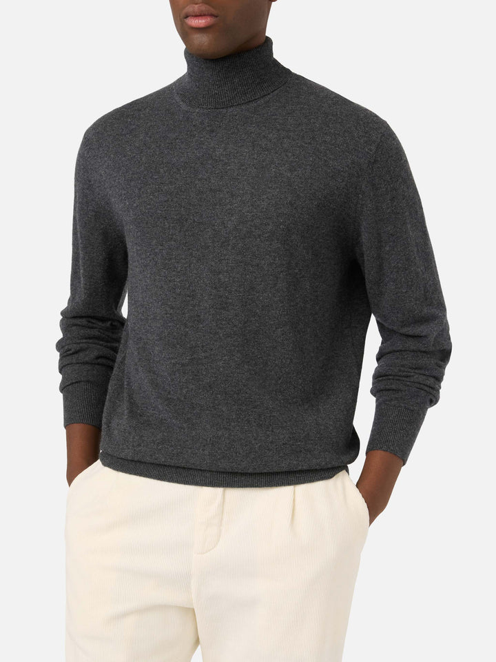 Jersey de cuello alto en mezcla de lana merino y cachemir Grey Bond 