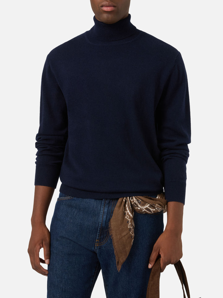 Jersey de cuello alto en mezcla de lana merino y cachemira Navy blue Bond 