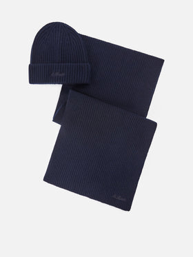 Navy blue cashmere beanie and scarf set