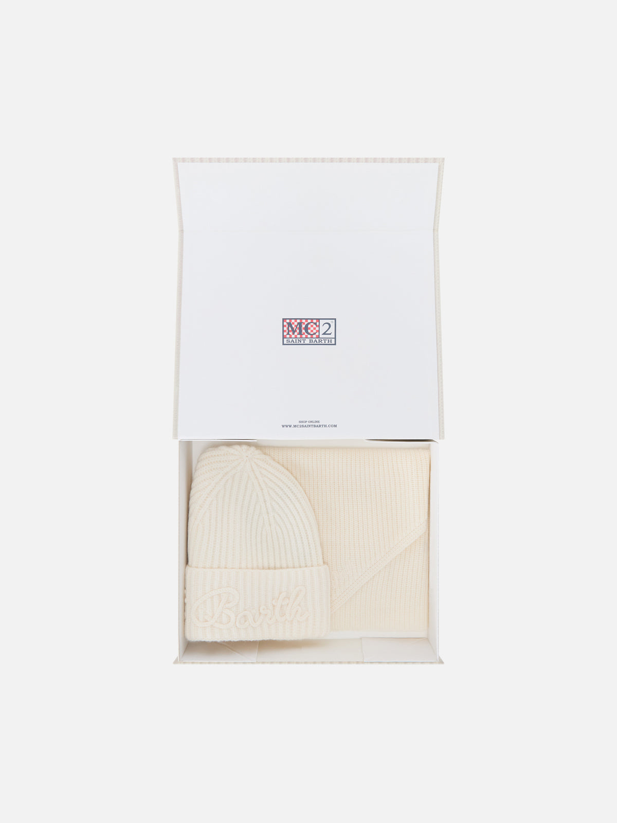 Off white wool beanie and hood scarf set