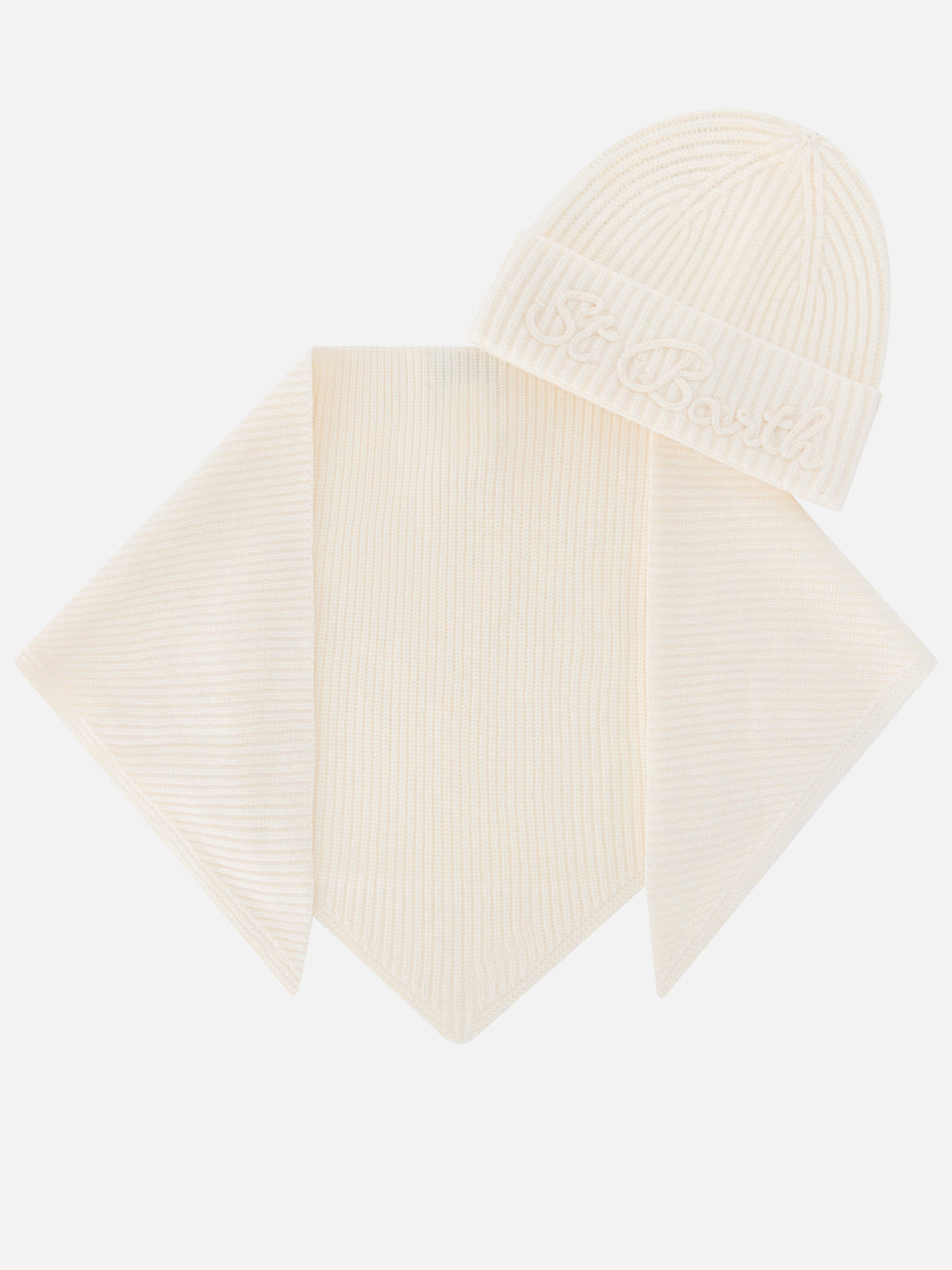 Off white wool beanie and hood scarf set