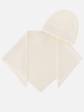 Off white wool beanie and hood scarf set