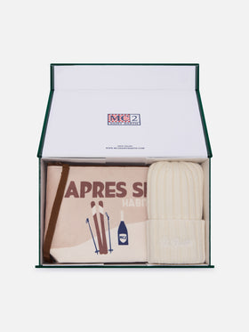 Ensemble Pochette avec imprimé Après Ski et bonnet beige 